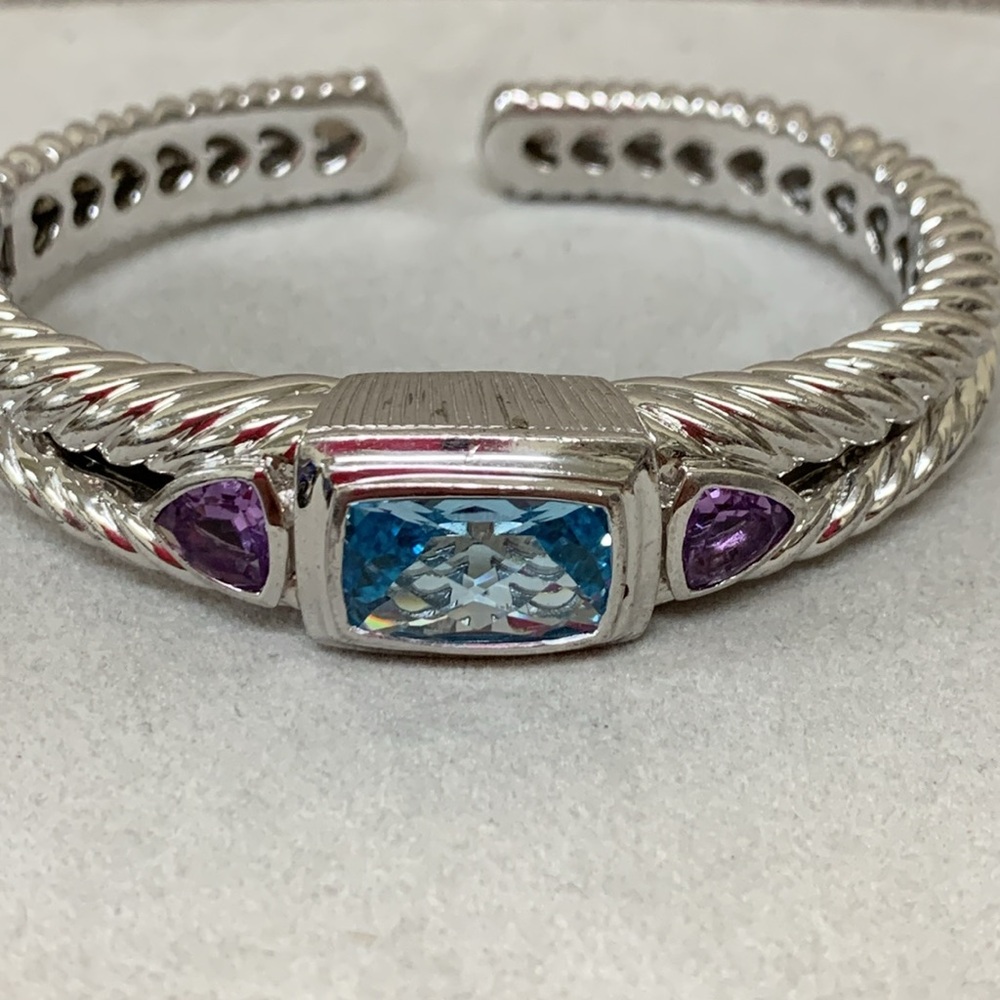 JUDITH RIPKA Sterling Silver Topaz Amethyst Hinged Cuff Bracelet - Picture 2 of 5